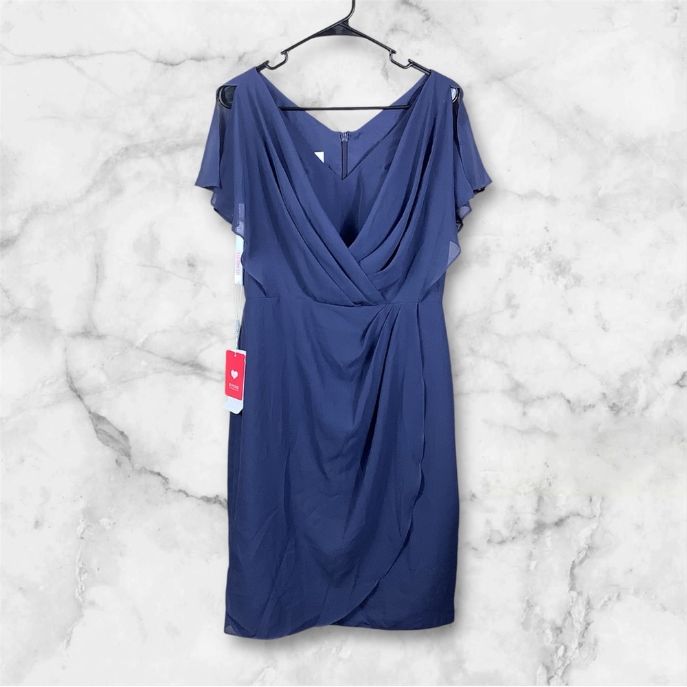 JJs House Mother Of The Bride Dress Size 10 Stormy Blue V Neck Chiffon NWT